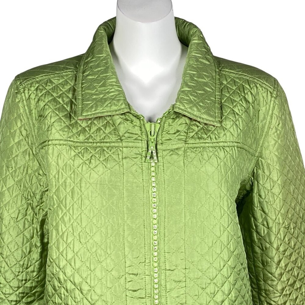 Quacker Factory Quilted Silk Jacket Womens Size L Sparkle & Shine Green A57343 - Picture 2 of 6